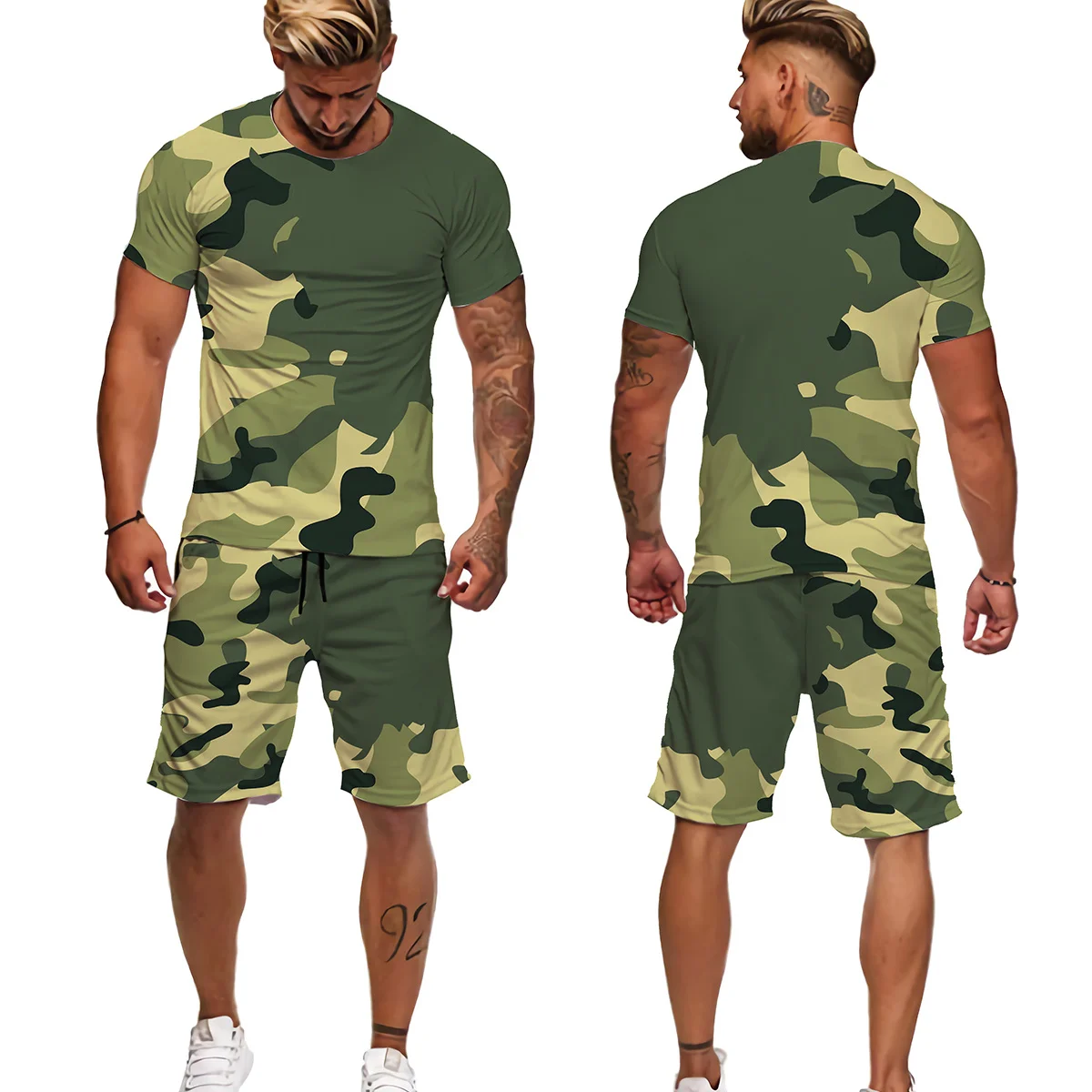 Summer Sports Suits For Men Set Camouflage 3D Printed Outdoor Casual Jogging Suits T Shirts +Shorts 2 Piece Outfits Man Clothing