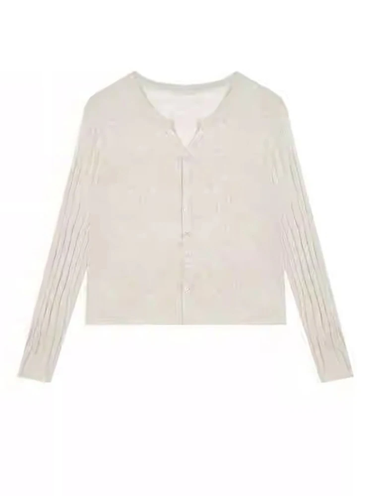 한국 슬레 니트 오픈 가디건 슬림 단색 텍스처 롱 슬리브 캐주얼 출퇴근 심플 레이지 슬레 탑 여성 패션