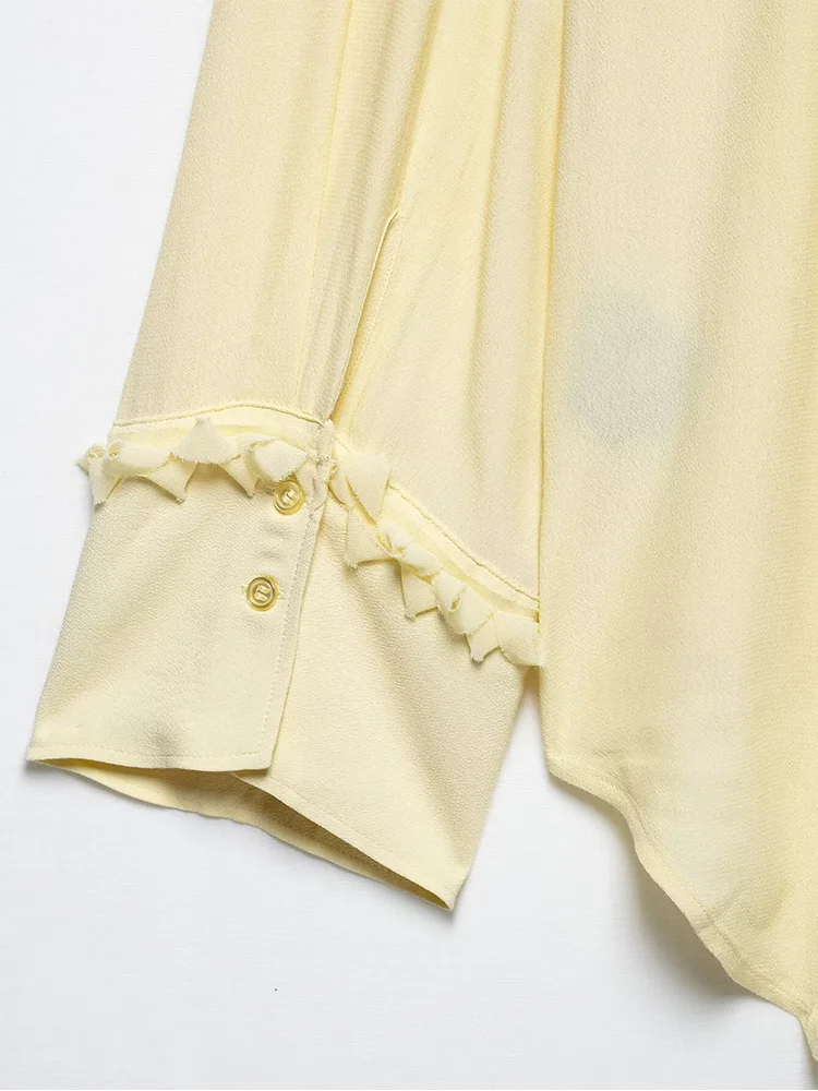 ZAJIA 2025, neue Damenbekleidung, europäischer und amerikanischer Stil, modisch, lockerer V-Ausschnitt, Rüschenwelle, verspielter Stil, Hemdoberteil