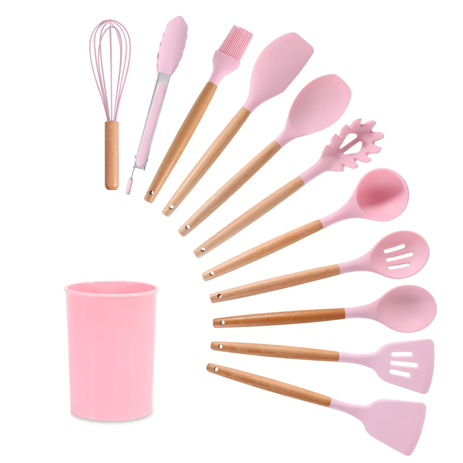 Silicone Kitchenware Cooking Utensils Set Non-stick Cookware Spatula Shovel Egg Beaters Wooden Handle Kitchen Cooking Tool Set