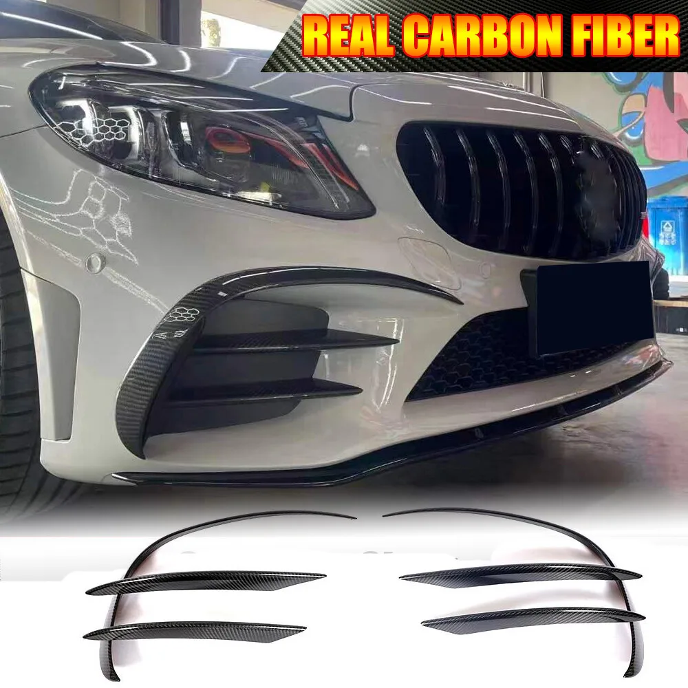 For Benz W205 C205 C300 C43 2019UP Real Carbon Fiber Front Air Vent Cover Fins Spoiler Car Accessories
