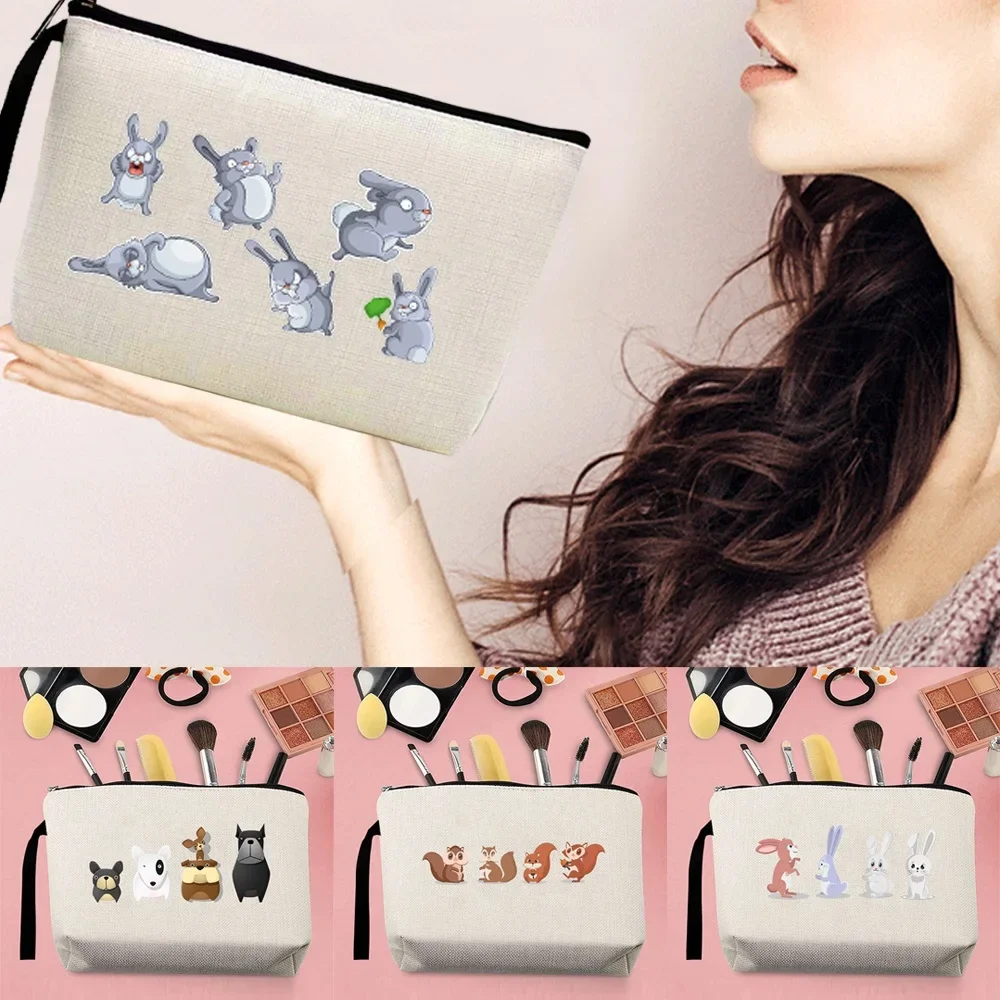 Fashion Makeup Carry Pouch with Cartoon Print Thickened Fabric Zipper Cosmetic Bag Wear Resistant Holder For Everyday Use