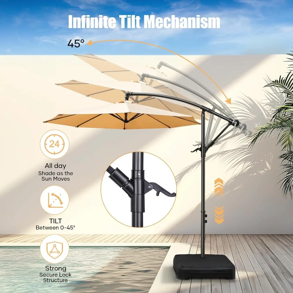 10ft Offset Patio Umbrella with Base Included, Hanging Cantilever Patio Outdoor Market Umbrella UPF50+ UV Protection.