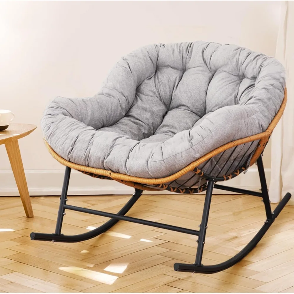 All-Weather PE Rattan Outdoor Rocking Chair with Cushion - Comfortable Patio Swing Chair for Garden and Porch
