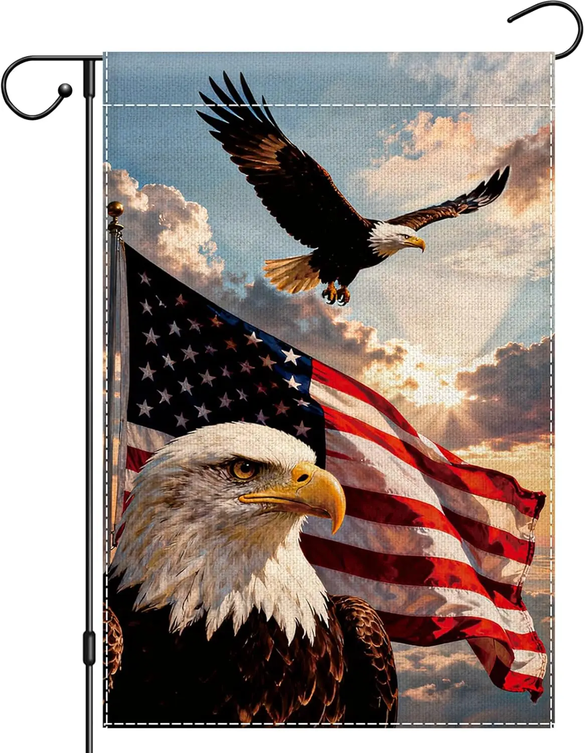 Bandera Patriótica para Jardín del Día de los Caídos, 12x18 Pulgadas, Doble Cara, Banderas del 4 de Julio con Águila Americana para Exteriores, Bandera Americana Vete PPM