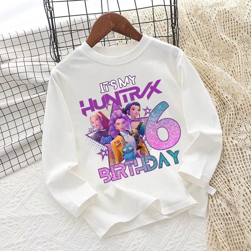 

Kpop Demon Hunters Long Sleeved T-shirt for Girls Cartoon Number 1-9 Printed T-shirts Children Autumn Clothes Birthday Gifts