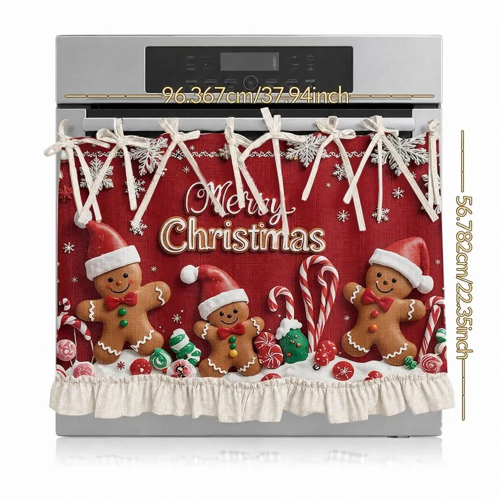 2D Pattern Decorative Curtain Gingerbread Men Design Kitchen Apron Style Skirt Curtain Multifunctional Oven Curtain