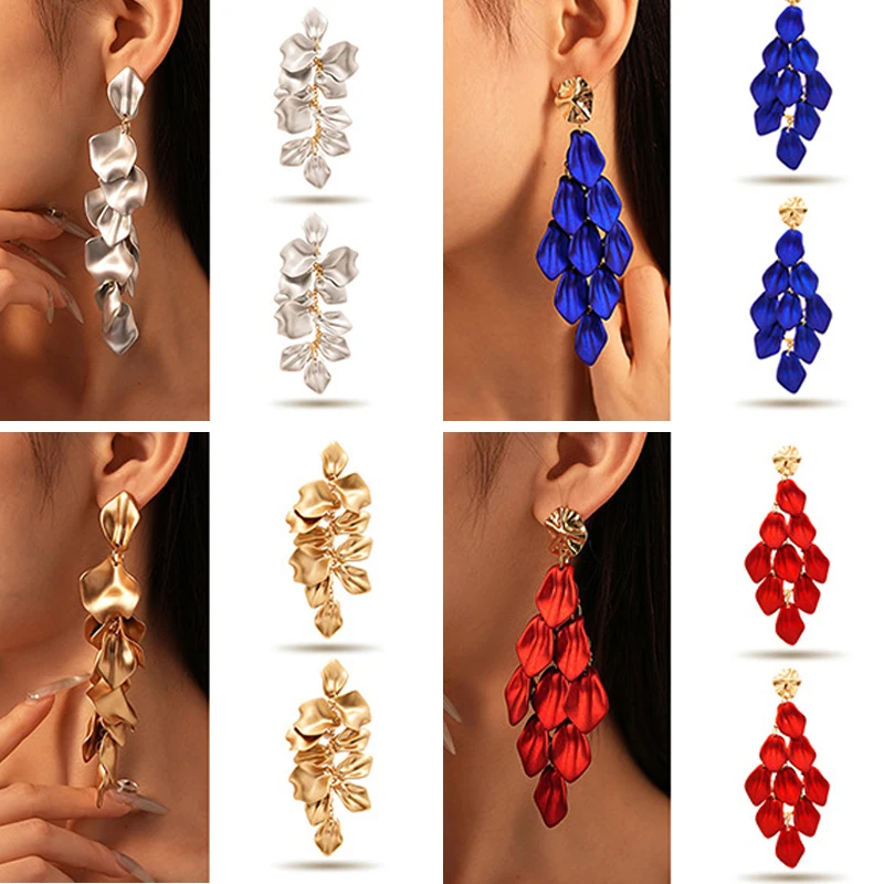 Multicolor Flower Drop Earrings for Women Bohemian Acrylic Petal Earrings with Tassel  Ear Party Jewelry Long Pendientes Mujer