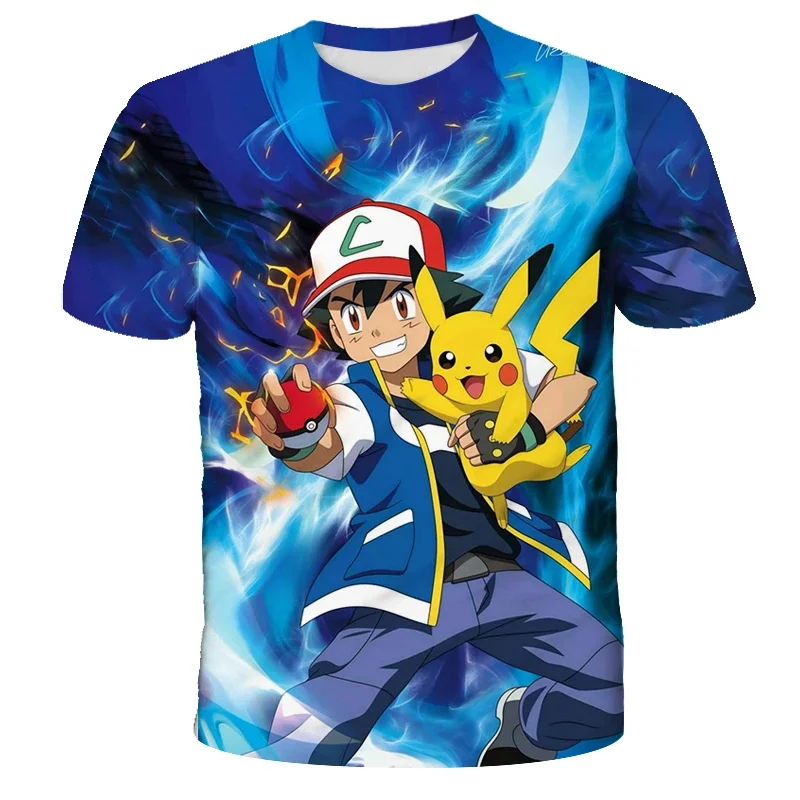 

2026 Summer Anime Pikachu Children 3D Fashion Casual T-shirt Pokemon Boys Girls Clothing T-shirt Short Sleeve Kids Clothes7-13Y