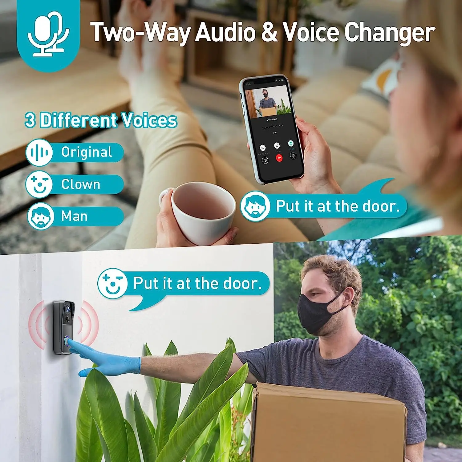 Wireless Video Doorbell Camera with Wireless Chime  Door Bell Ringer Wireless with Camera Voice Changer Smart WiFi Doorbell