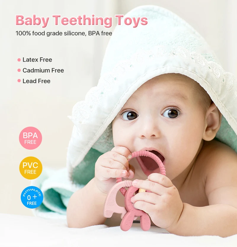 Erduo Baby Silicone Anxiety Teething Chew Toys Sensory Hand Teether Ring Autism Cartoon Bite Toy for Infant Baby Accessories