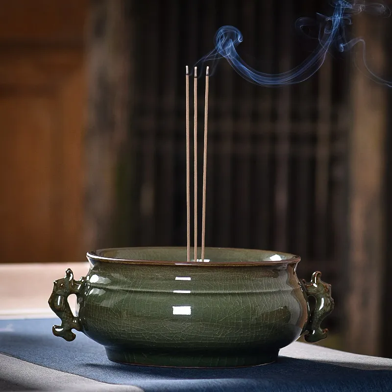 PYH Jingyin Handmade Ceramic Fragrance Longquan Antique Firewood Iron Crack Pisces Burner Buddha Ornament