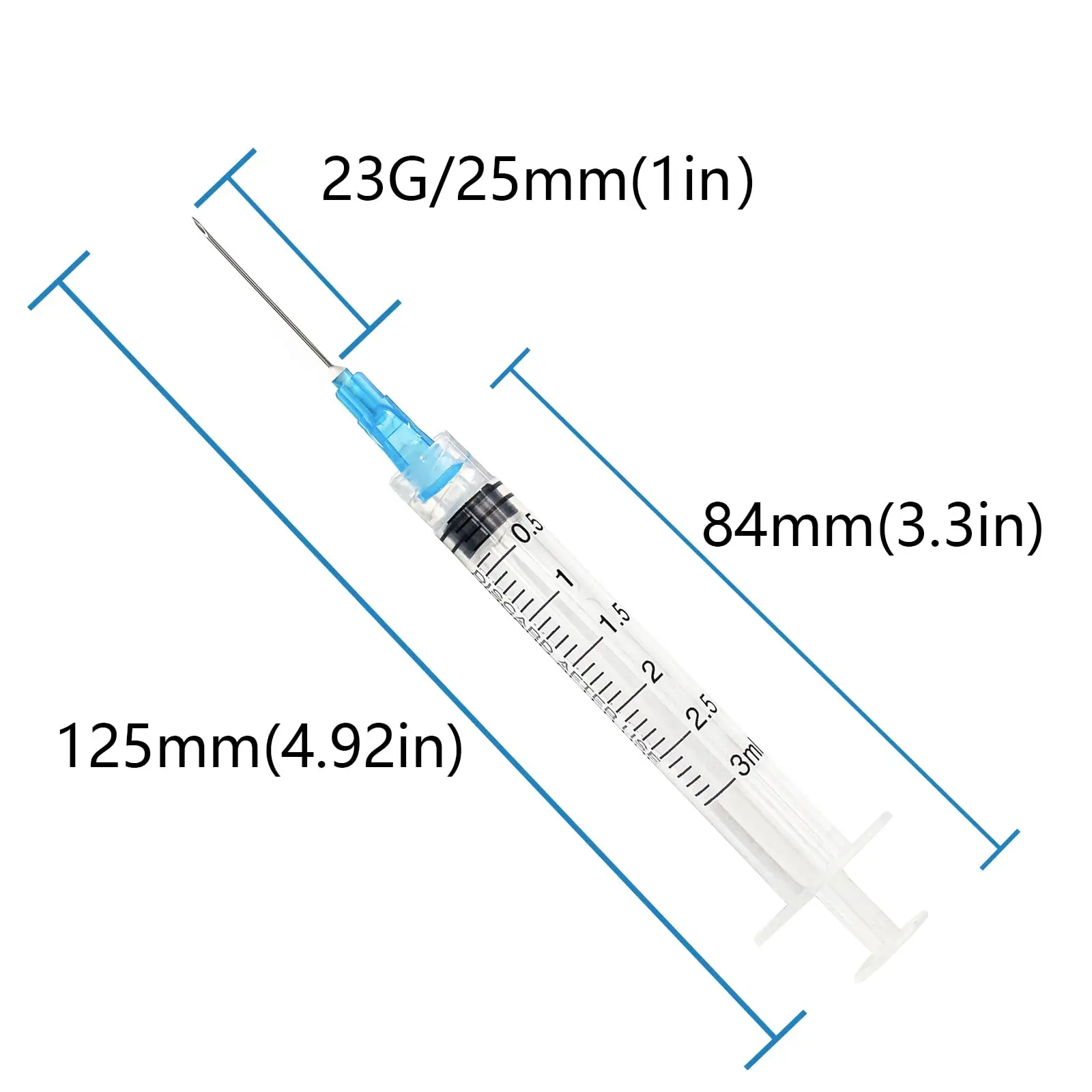100pcs 3ml/cc Sterile Disposable Luer Lock Syringe With Needle 23G 1inch Individually Wrapped for Labs, Liquids Refilling