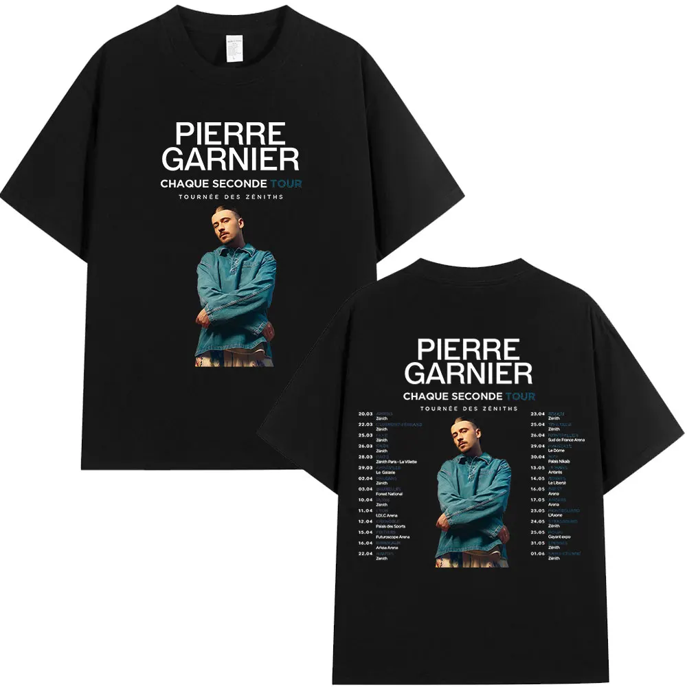 Pierre Garnier Chaque Seconde 2025 Tour Merch T-shirts Hip Hop Fashion T-shirt Men Short Sleeve Cotton Casual Oversized T Shirts