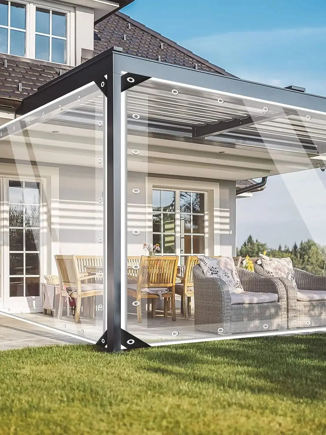Transparente Plane mit Ösen, 420 g/m2, Plane, Zeltplane, PVC, wasserdichte, wetterfeste Plane für Pflanzen, Gewächshaus