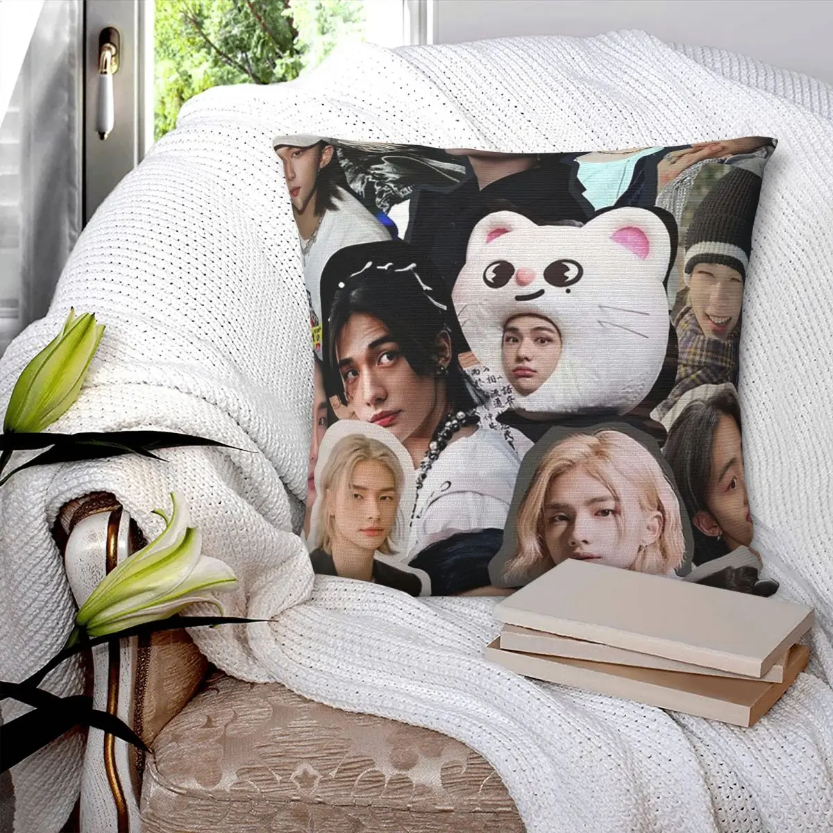 

Hyunjin квадратная наволочка с коллажем, наволочка, наволочка для домашнего дивана, гостиной