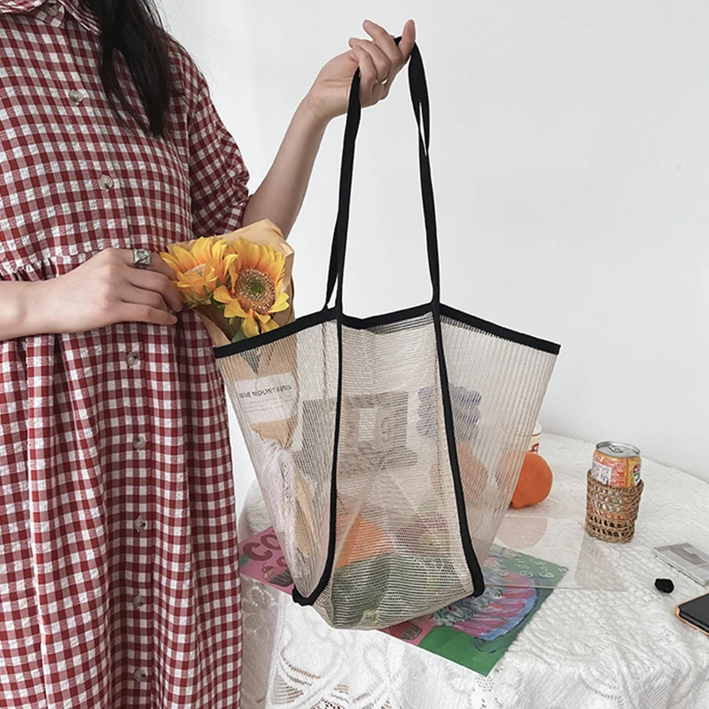 حقيبة شاطئ ذات سعة كبيرة، حقيبة حمل شبكية خفيفة الوزن، حقيبة تسوق عصرية ومتعددة الاستخدامات للسفر للنساء