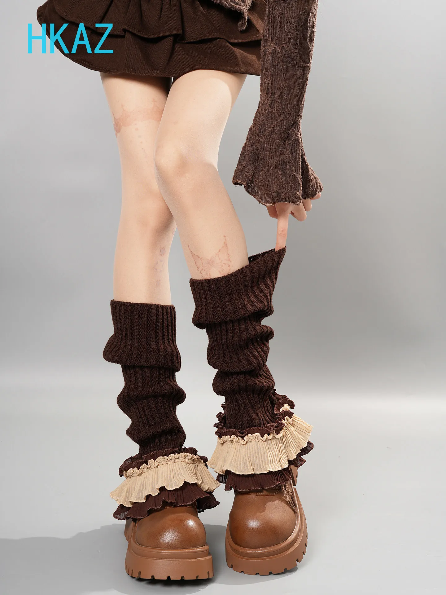 Brown Knitted Socks Sweet Beautiful Women Autumn and Winter Long Calf Stacking Socks Japanese Versatile Thickened Leg Warmer