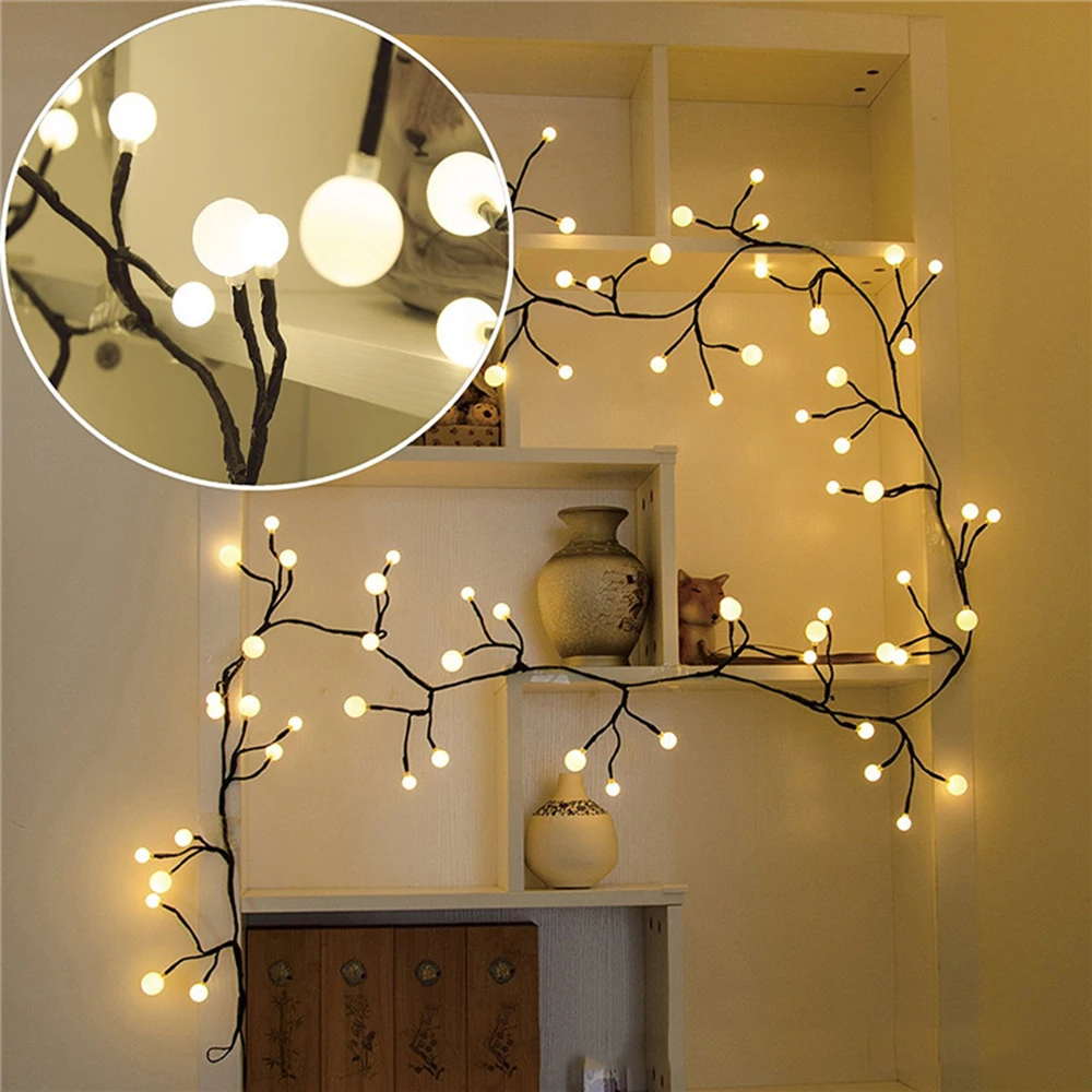 2.5M 60LED Vine for Room Decor Light DIY Artificial Willow Vine Plants Lights Trees Branches Walls Christmas Living Room Party