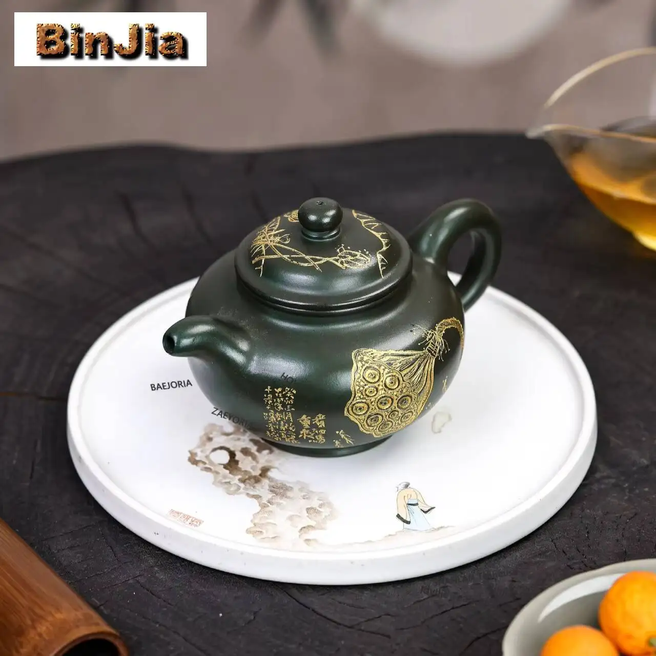 430ml Luxury Yixing Purple Clay Teapots Handmade Lotus Duozhi Pot Raw Ore Blackish Green Mud Tea Making Kettle Zisha Tea Set