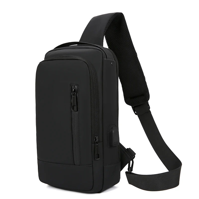 

Multifunction Anti-theft USB Charging Men Crossbody Bag Patent Leather Travel Chest Bag Pack Waterproof Casual Chest Bag Men