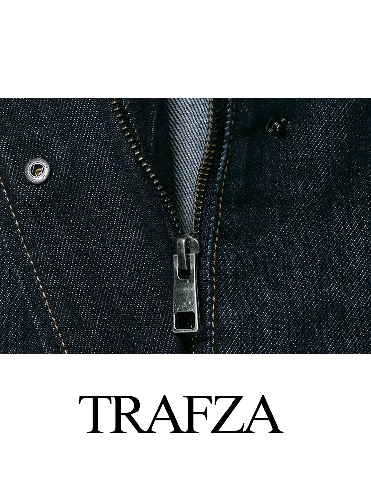 

TRAFZA Women's Fashion Retro Versatile Bat Sleeve Denim Jacket Female High Street Pocket Lace-up Loose Casual Long Sleeve Coat