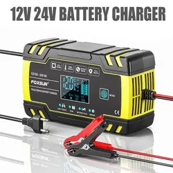 Battery Charger 8A-12V and 24V Automotive Trickle Charger Battery Maintainer for Car Truck Motorcycle LCD Display GEL Lead Acid