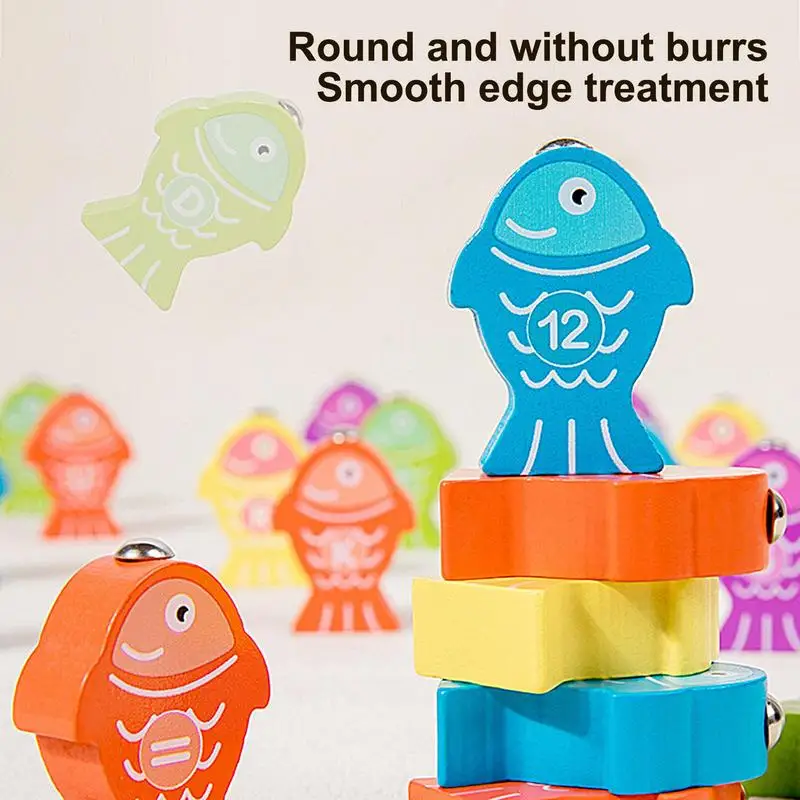 Montessori Wooden Magnetic Fishing Toys For Baby Cartoon Marine Life Cognition Fish Games Education Parent-Child Interactive