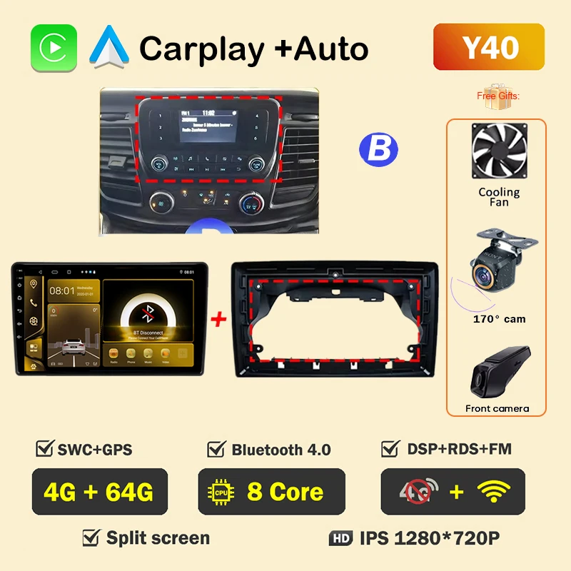 Auto Radio Android voor Ford Transit Custom 350 Transit V363 2020-2022 Multimedia Videospeler Navigatie GPS GEEN 2din Head Unit