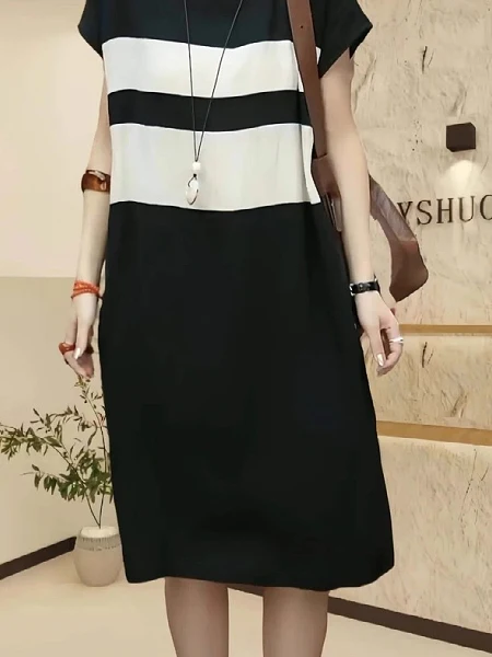 

Летняя модная свободная универсальная шикарная возрастная женская футболка миди Dr большого размера Design Sense Ciwalk ort Sve