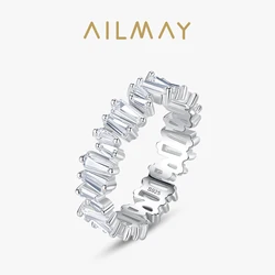 Ailmay Classic Luxury Full Cubic Zirconia Ring 925 Sterling Silver CZ Finger Rings For Women Girls Party Accessories Jewelry