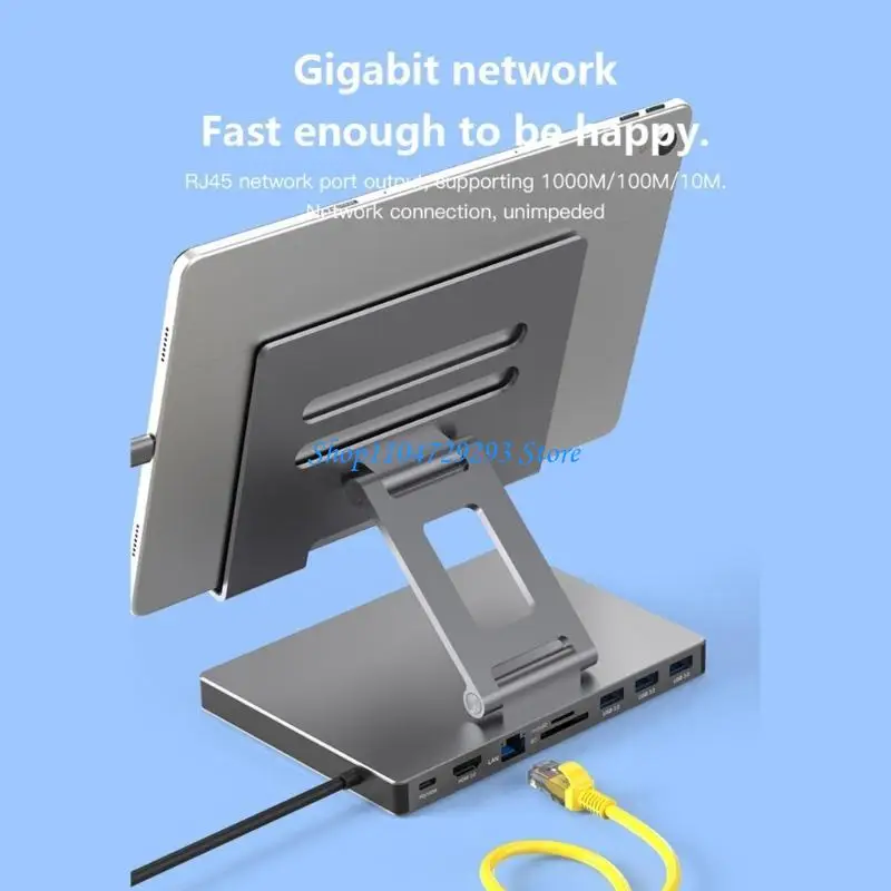 

Y2GD Aluminum Type C Dock 9 in1 Hub 5Gbps Fast Data Transfer Laptop Stand 2xHDMI4K