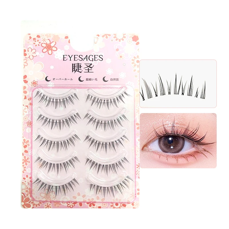 5pairs Natural False Eyelashes HandMade Lighte Soft Eyelash Thin Band Short Lashes Cosplay Korean Fashion Wispy Lash Makeup Tool