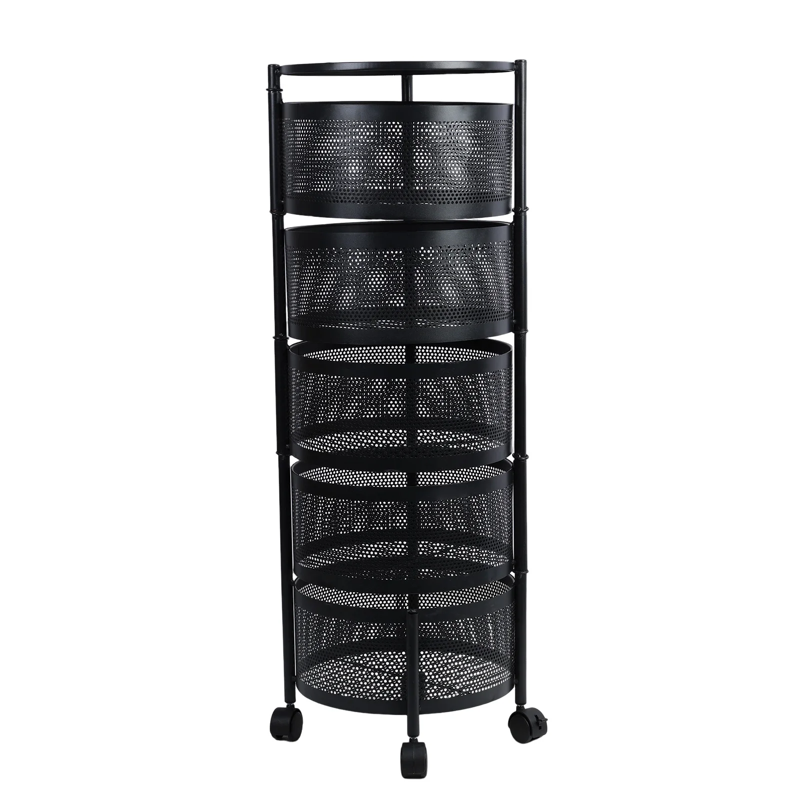 5 camadas cesta rotativa circular, rack de armazenamento grande com rodas de 360 graus, rack de metal com tampa superior, suita