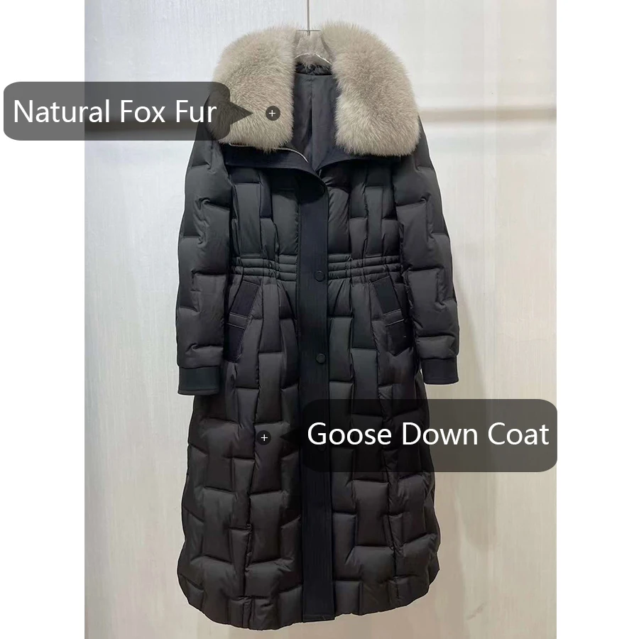 Long Down Coats Real Fur Puffer Jackets Natural Fox Fur Collar Women\'s Winter Down Jacket Luxury Warm Goose Down Coat