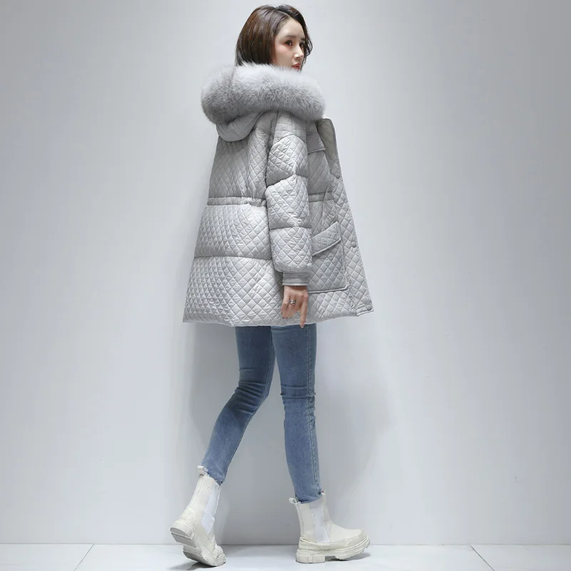 Winter 2023 Women 90% White Duck Down Jacket Real Natural Fox Fur Hooded Warm Thick Puffer Feather Coat Snow Outwear