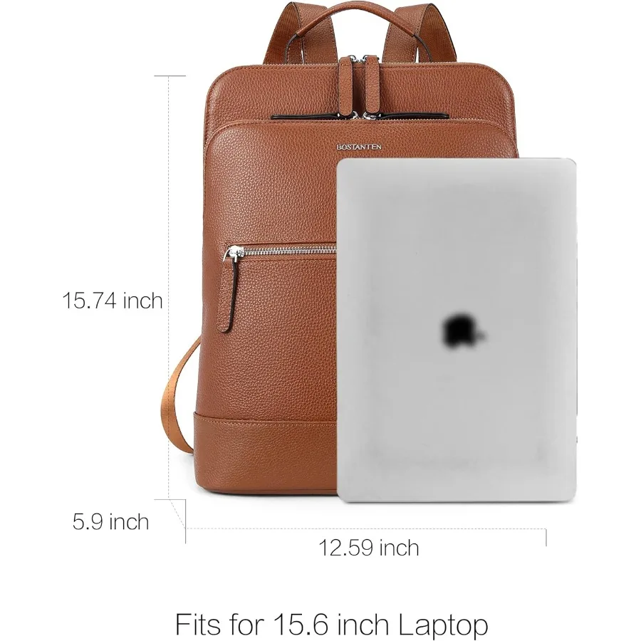 حقيبة ظهر للكمبيوتر المحمول من الجلد من BOSTANTEN للنساء مقاس 15.6 بوصة حقيبة كمبيوتر للسفر والعمل حقيبة نهارية كبيرة الحجم #4
