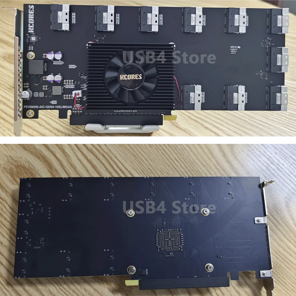 PEX88096 PCIe 4.0 Switch Card 10 x SFF-8654 8i for U.2 NVMe SSD & AI GPU Expansion Workstation Server Gen4 x16 Lane Splitter