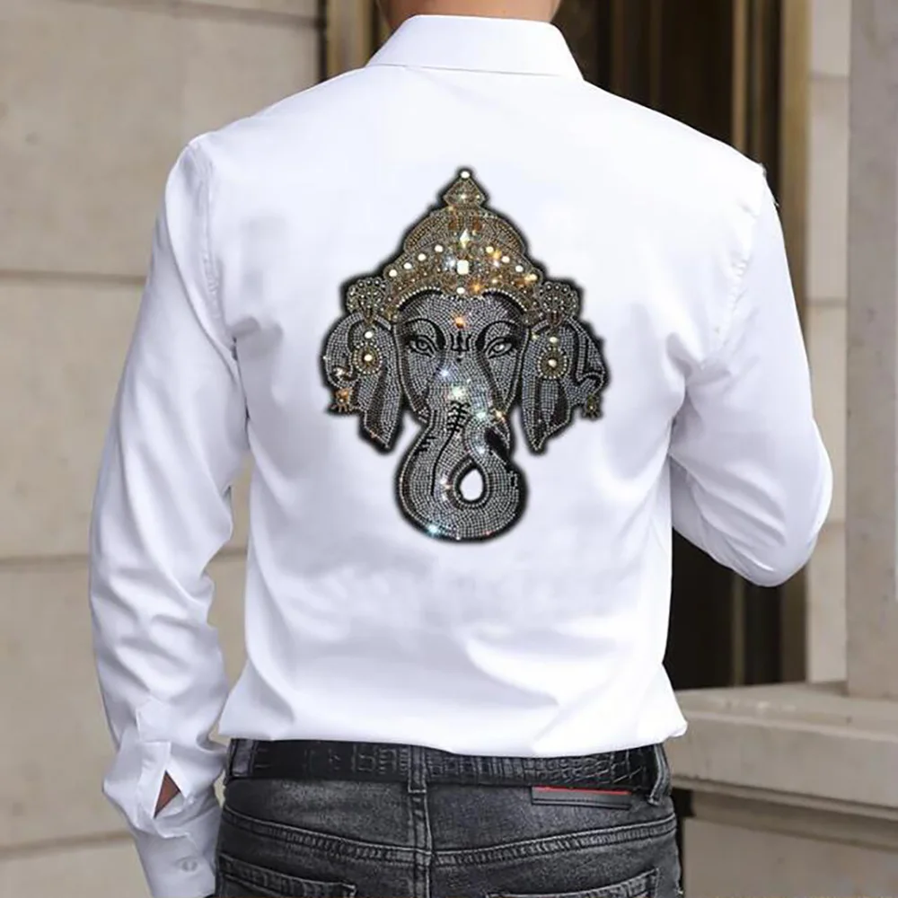 

Fashion 2023 New Designer Shirts For Man Rhinestone Shirt Premium Slim Fit Long Sleeve two color man Shirts