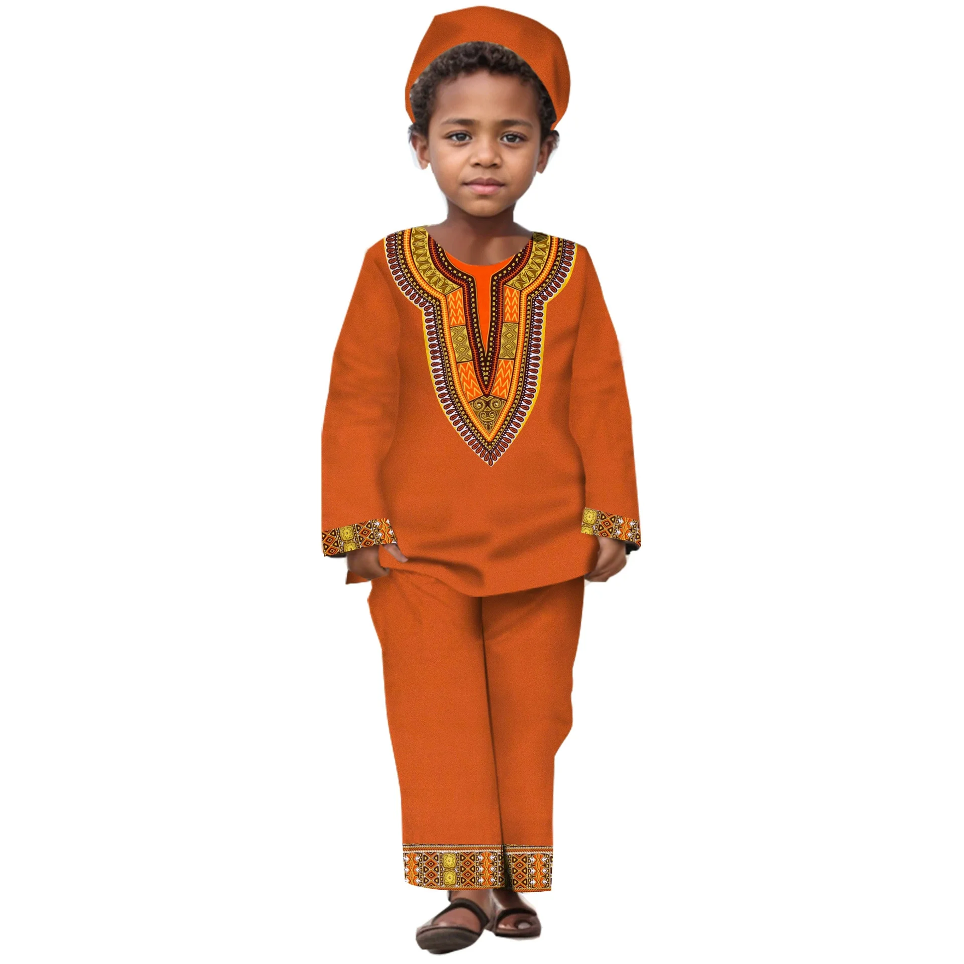 

2025 Summer Boy's Vintage African ethnic style short-sleeved pullover for boys and girls, Daxiji long-sleeved top and pants set.