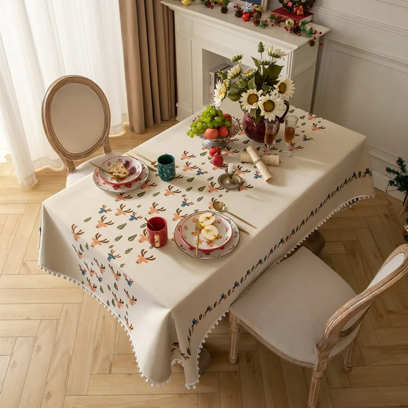 Christmas Decoration Colorful Spun Jacquard White Ball Tablecloth Rectangular Tablecloth Festive Atmosphere