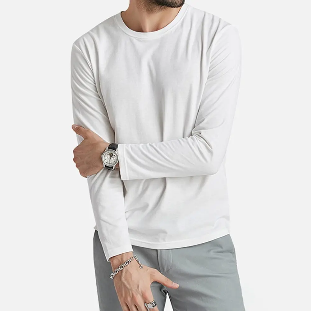 Black Men Long Sleeve T-Shirt Slight Stretch Fabric Vacation Top Casual Wear O Neck Style Regular Clothing Length