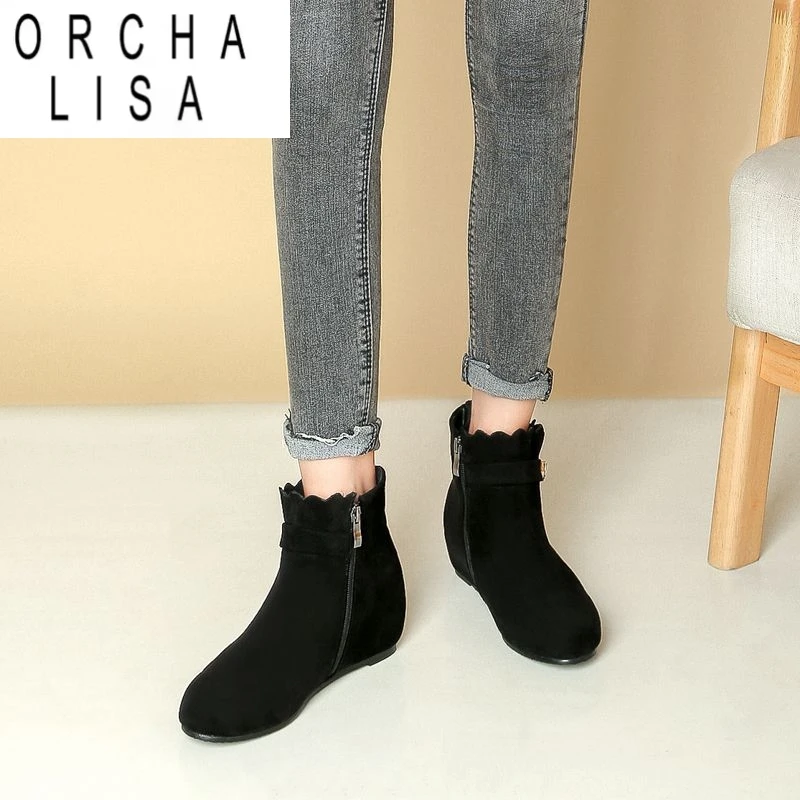 

ORCHA LISA/женские ботильоны для отдыха, круглый носок, увеличенный каблук, 5 см, флоковая замша, кристалл, размер 42, 43, повседневная обувь