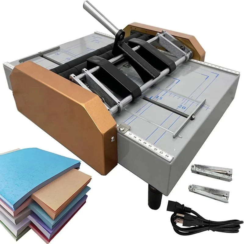 

110v Automatic Book Binder Staple Booklet Stapler Maker Folding Machine Professional Desktop Adjustable Side Guides