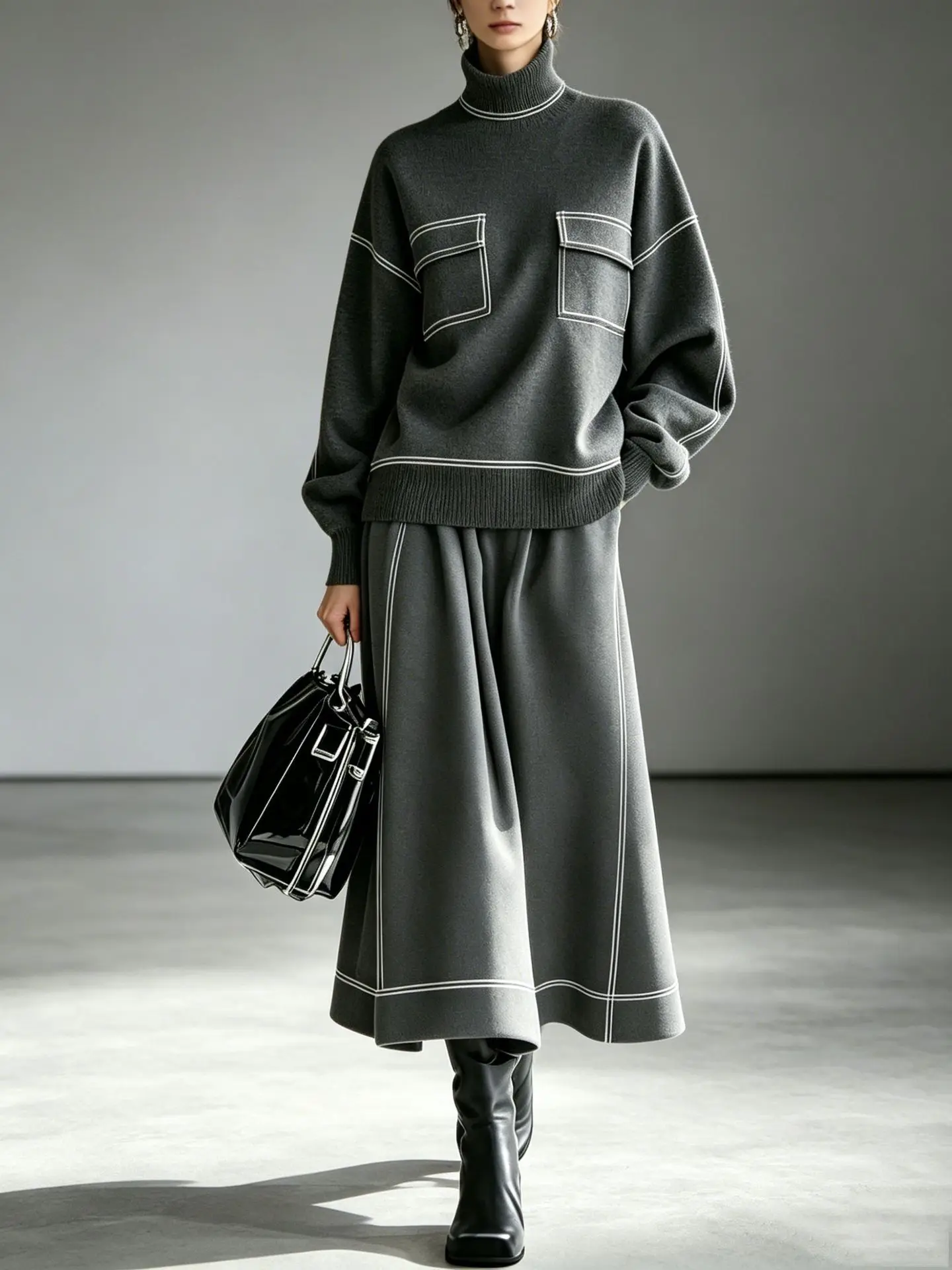 Retro Casual Fashion Sports Set 2026 Women's Spring Autumn Polo Collar Long sleeves Sweatshirt Half Skirt Two Piece Set