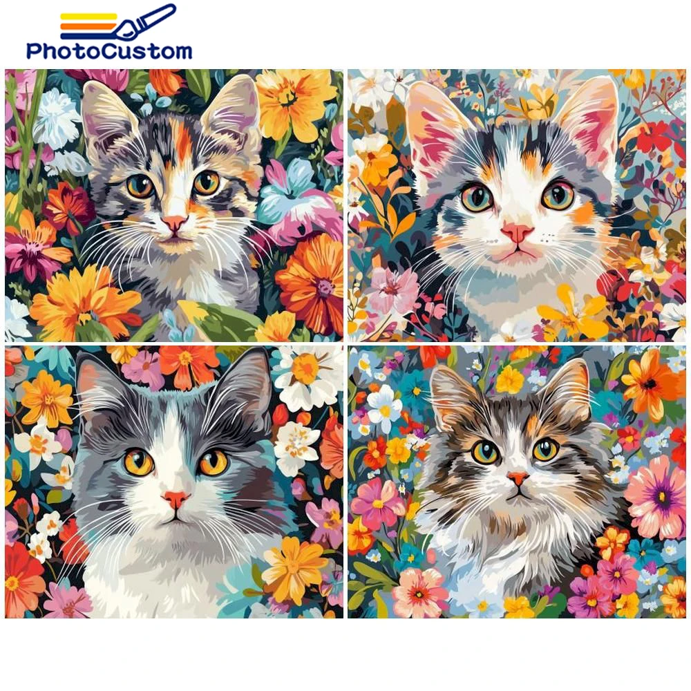 

PhotoCustom Oil Painting By Numbers Kit On Canvas Handmade Cat Drawing For Adults Picture By Number For Home Decoration Wall Art