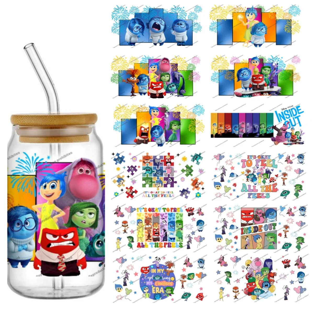 Hotsale 30 Lovely Inside Out 16oz UV DTF 3D Transfer Cartoon Sticker Wrap Decals For Glass Can Cup Fashion Craft DIY Creative