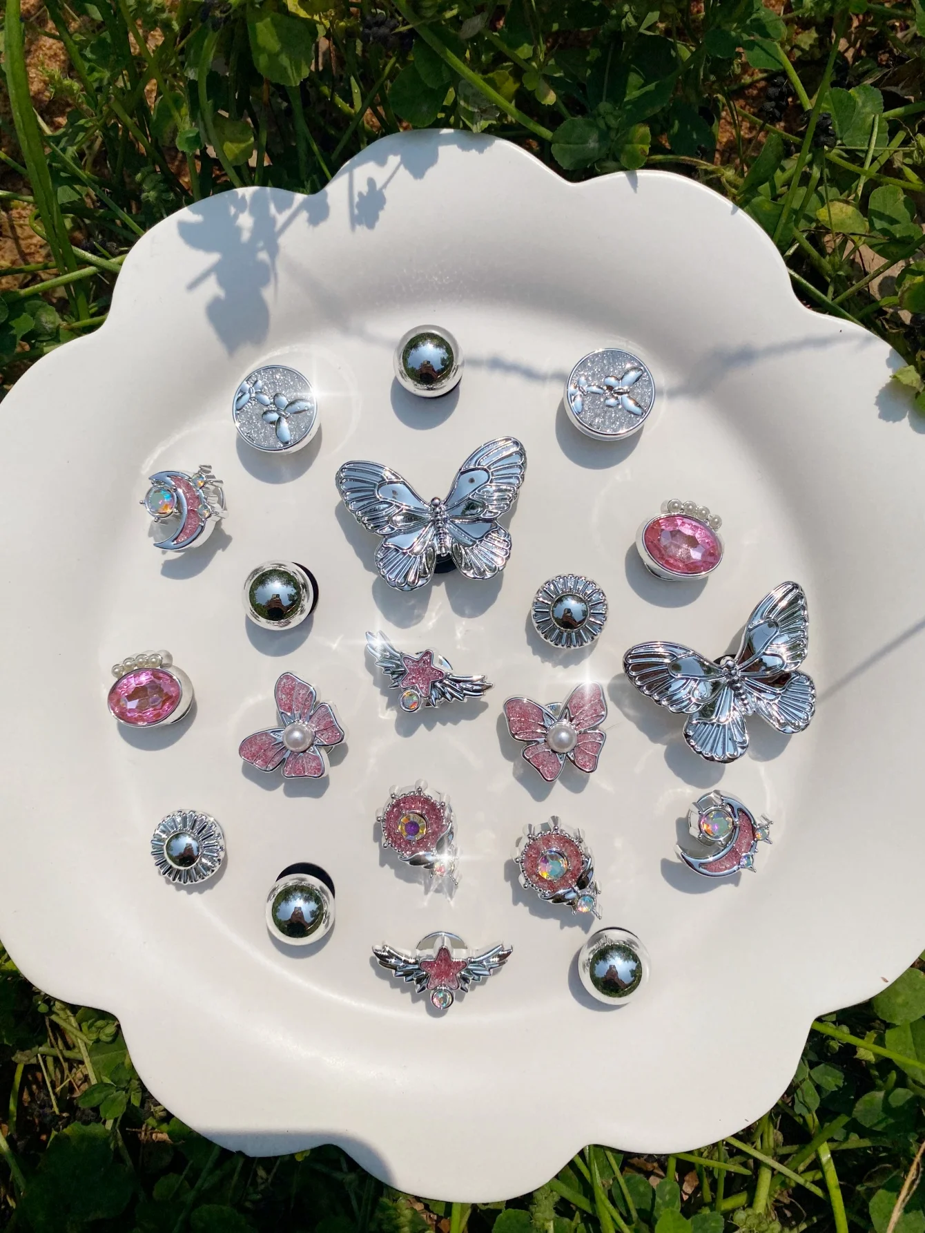 

20 шт. модных розовых стразовых бабочек для обуви, съемные украшения для сабо и сандалий из АБС-пластика, всесезонные декорации для уличной обуви