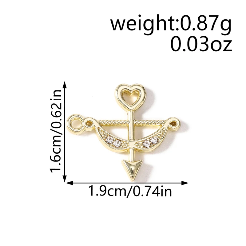5 Stück 19x16mm Niedliche Kristall-Metall-Pfeil-Anhänger für Schmuckherstellung, Ohrhänger, Halsketten, Armbänder, DIY-Bastelbedarf – Detail 1