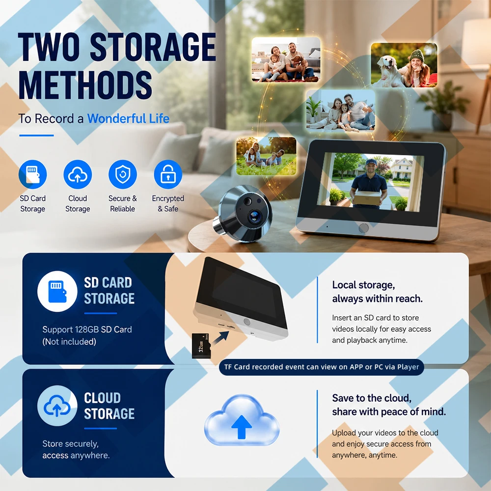 

Tuya SmartLife 2MP WiFi Peephole Door Eye 940 Infrared PIR Mini Hidden Camera One-Way-Audio with 5Inch Screen 10000mAh Battery